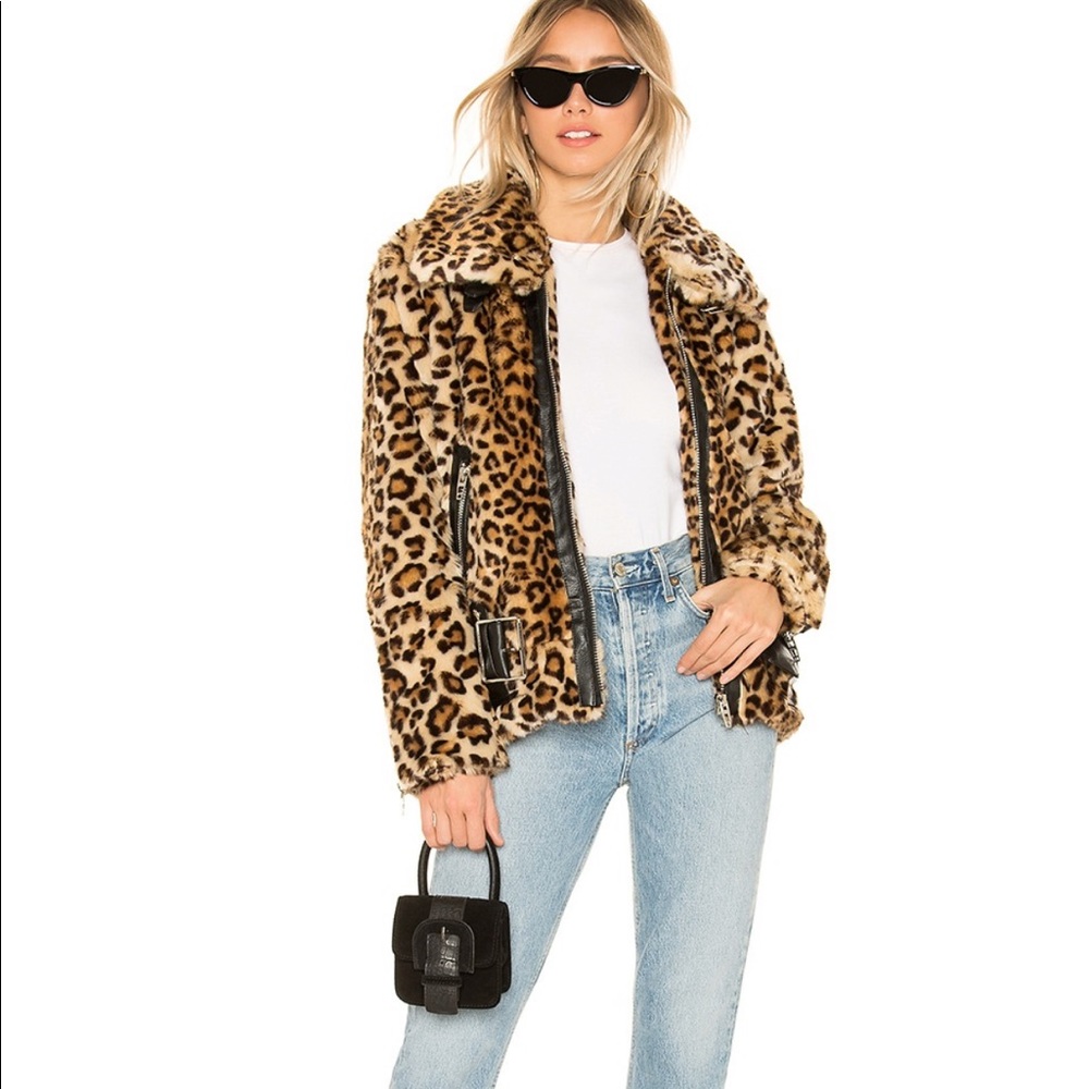 NWT BLANK NYC Leopard faux fur biker jacket